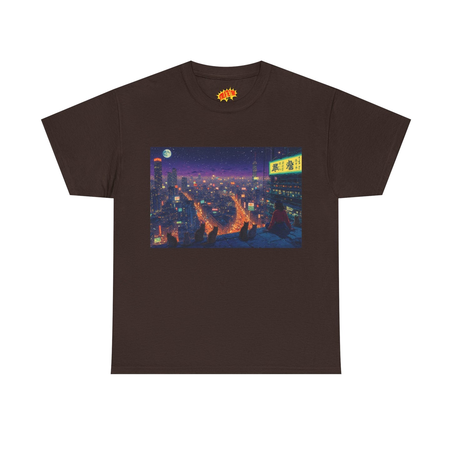 Anime Style Neon Night Cityscape w/Cats T-Shirt *Multiple Colors*