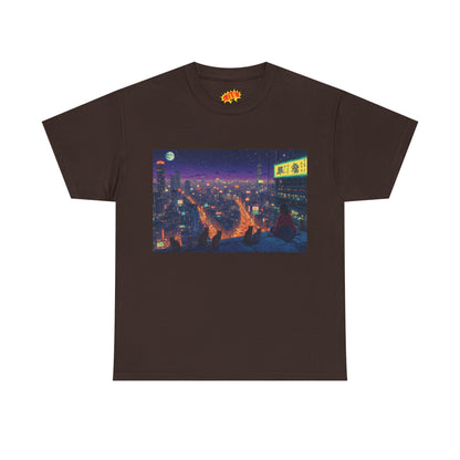 Anime Style Neon Night Cityscape w/Cats T-Shirt