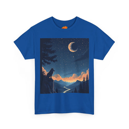 Wolf Silhouette with Sliver Moon Scene T-Shirt