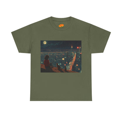 Anime Nighttime Cityscape w/Cats T-Shirt