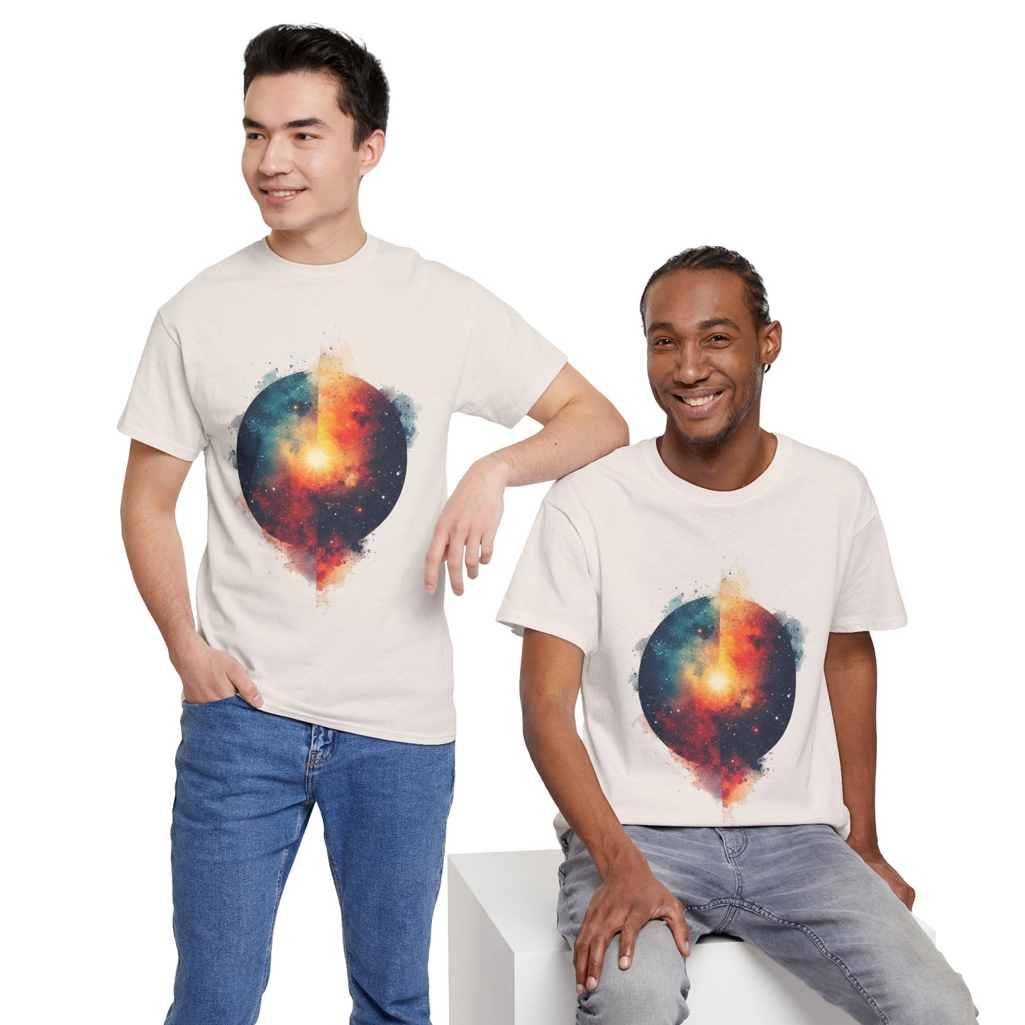 Round Galaxy w/Nebula Graphic Art Tee Shirt *Multiple Colors*