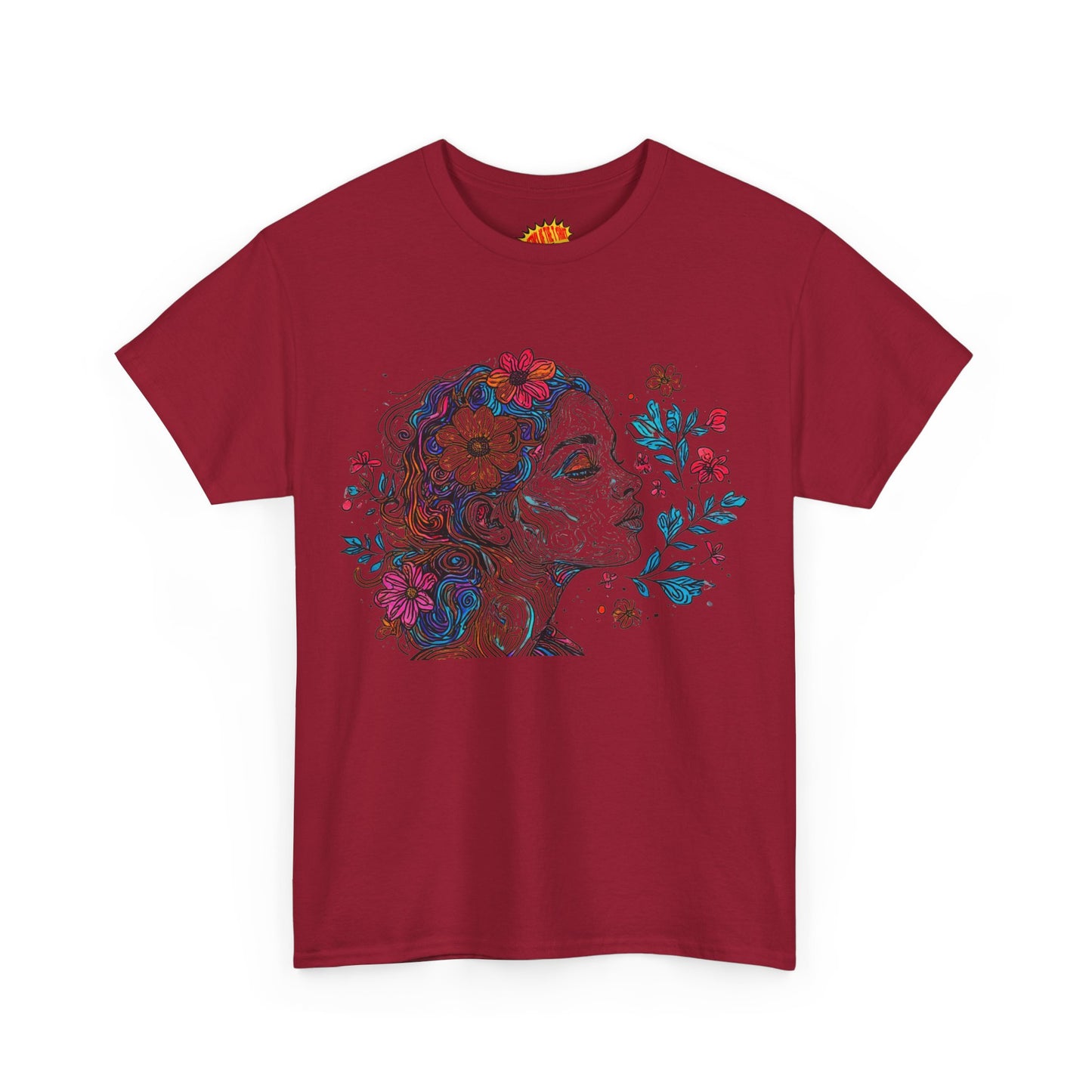 Multicolor Line Drawing Human Graphic Flower Art Tee Shirt *Multiple Colors*