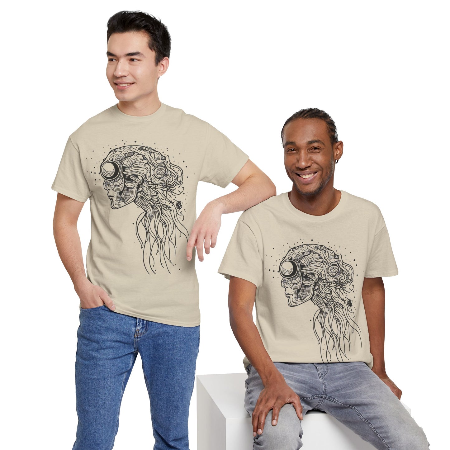 Humanoid Line Drawing Face Graphic Art Tee Shirt *Multiple Colors*