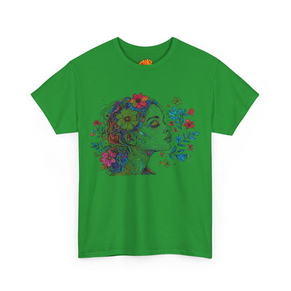 Multicolor Line Drawing Human Graphic Flower Art Tee Shirt