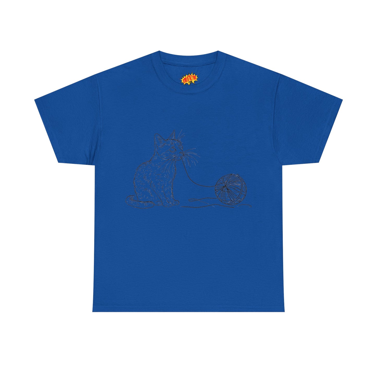 Cat w/Yarn Line Drawing Art Tee Shirt *Multiple Colors*