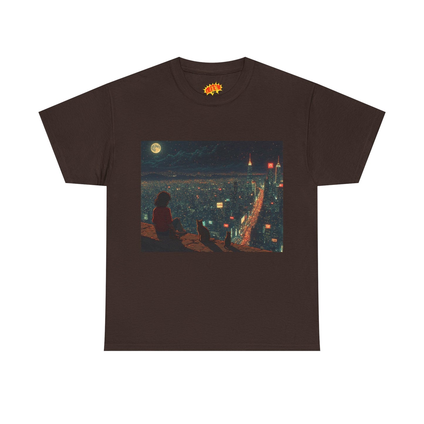 Anime Nighttime Cityscape w/Cats T-Shirt *Multiple Colors*
