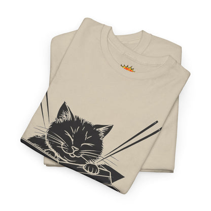 Black Cat w/Box + Yarn Ball Art Drawing Tee Shirt