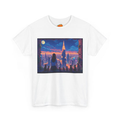 Anime Neon City Full Moon Scene w/Girl & Cats T-Shirt