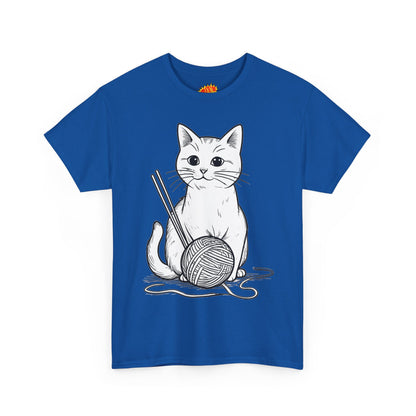White Cat w/Yarn Ball Art Tee Shirt