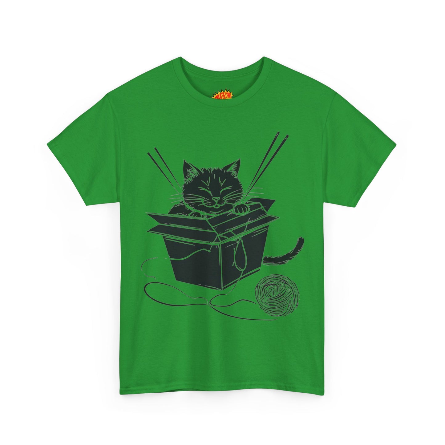 Black Cat w/Box + Yarn Ball Art Drawing Tee Shirt *Multiple Colors*