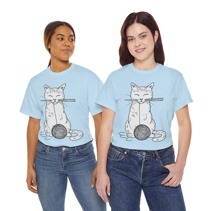 White Cat w/Yarn Ball Art Drawing Tee Shirt