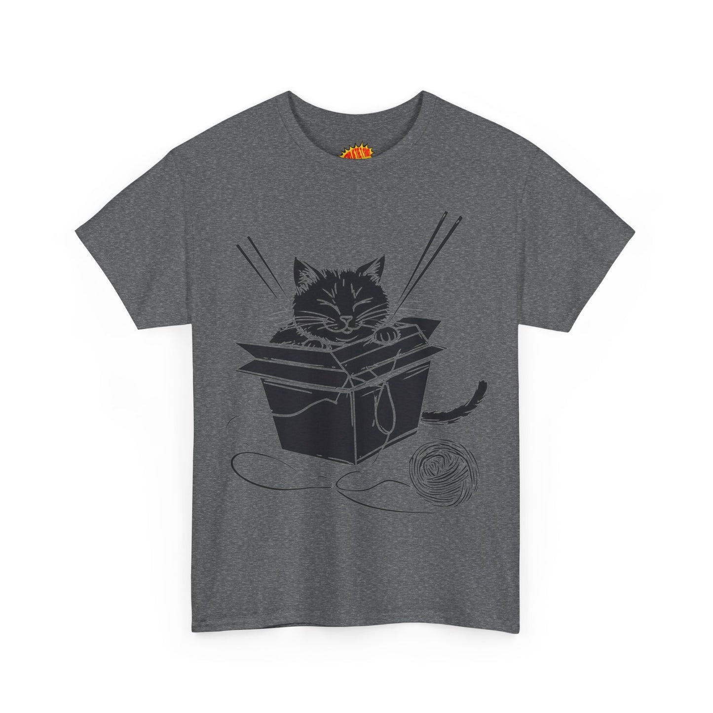 Black Cat w/Box + Yarn Ball Art Drawing Tee Shirt *Multiple Colors*