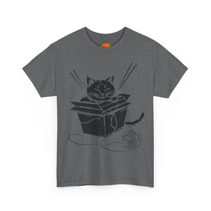 Black Cat w/Box + Yarn Ball Art Drawing Tee Shirt