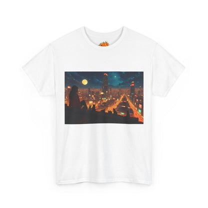 Anime Style Neon City Scene w/Girl & Cats T-Shirt
