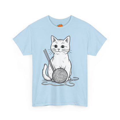 White Cat w/Yarn Ball Art Tee Shirt