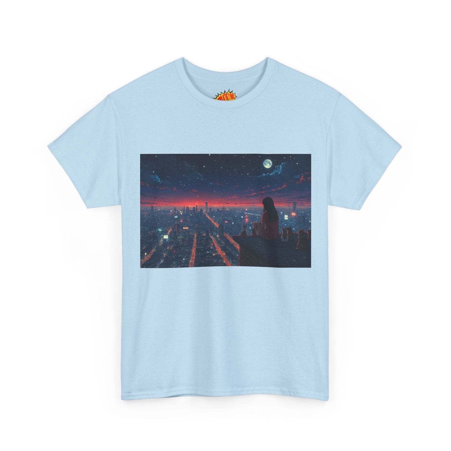 Neon City Anime Night Scene w/Cats T-Shirt *Multiple Colors*