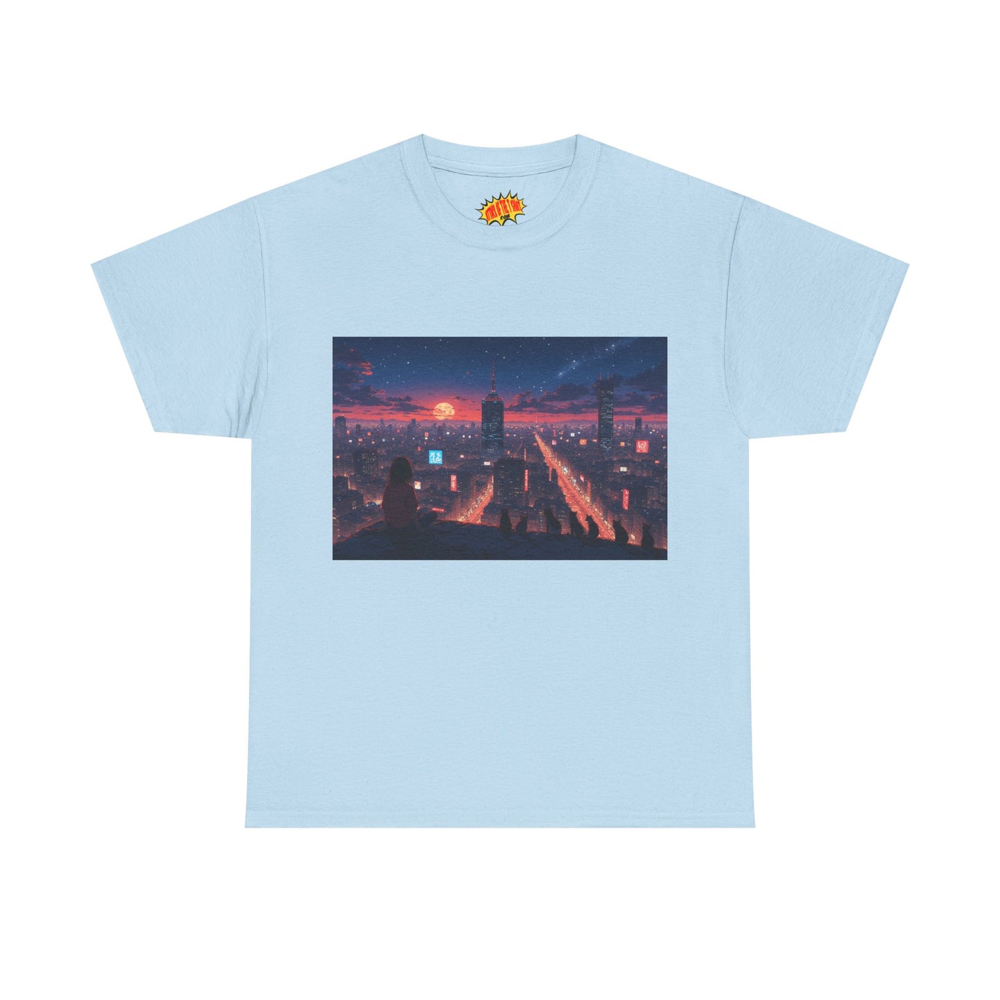 Anime Style City Sunset Scene w/Girl & Cats T-Shirt *Multiple Colors*