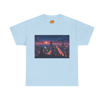 Anime Style City Sunset Scene w/Girl & Cats T-Shirt