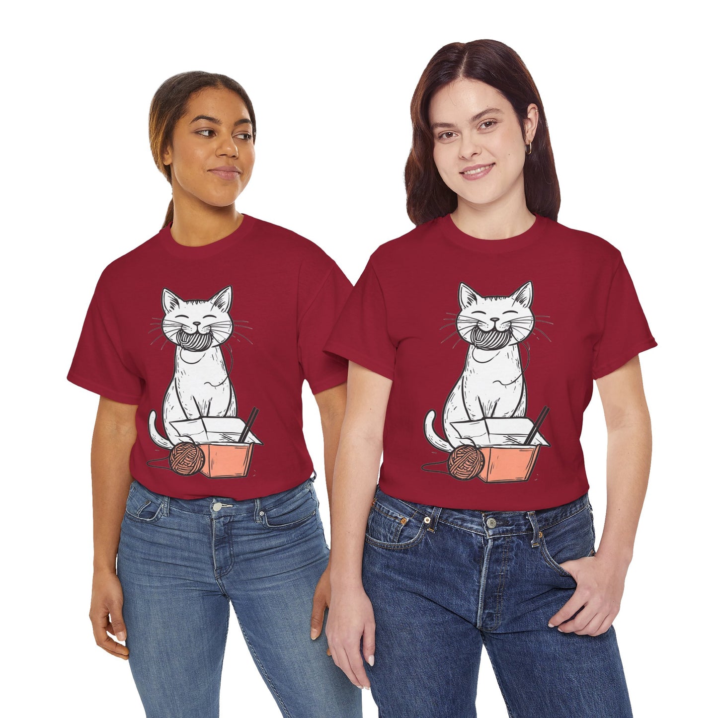 Cat w/Yarn Ball Takeout Art Tee Shirt *Multiple Colors*