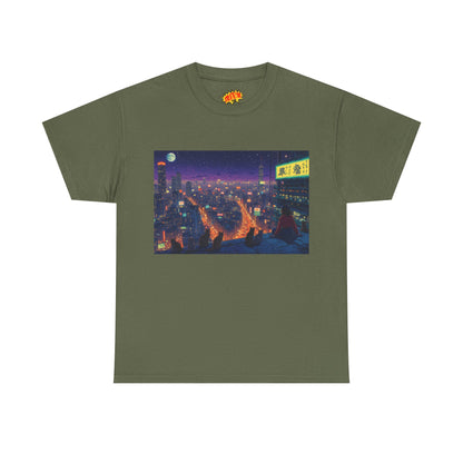 Anime Style Neon Night Cityscape w/Cats T-Shirt