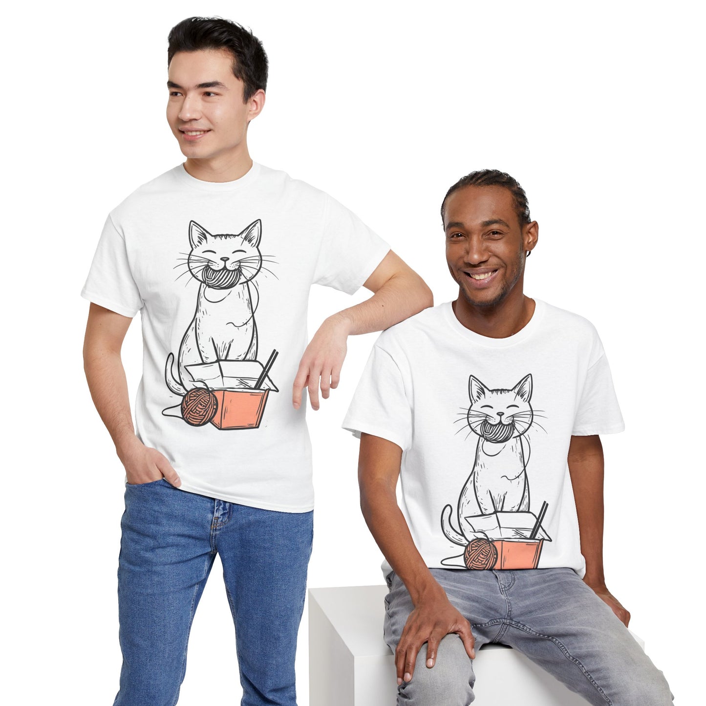 Cat w/Yarn Ball Takeout Art Tee Shirt *Multiple Colors*