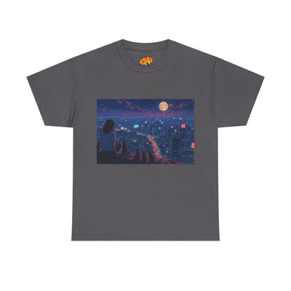 Anime Nighttime Cityscape w/Girl & Cats T-Shirt