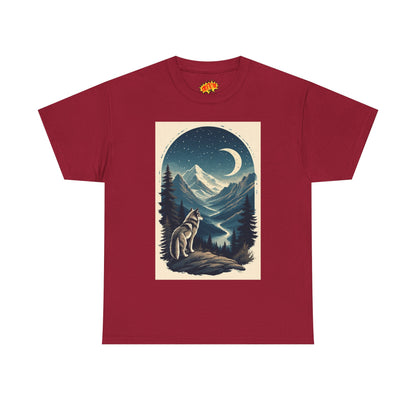 Wolf with Crescent Moon Scene T-Shirt