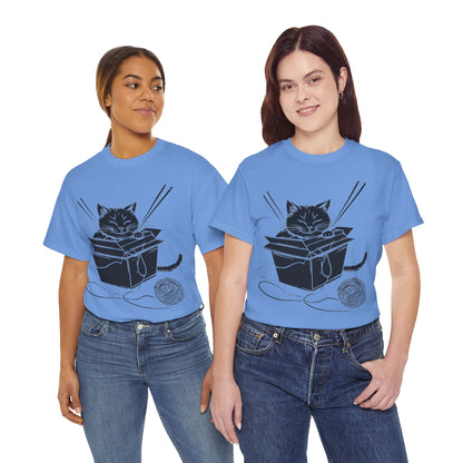 Black Cat w/Box + Yarn Ball Art Drawing Tee Shirt