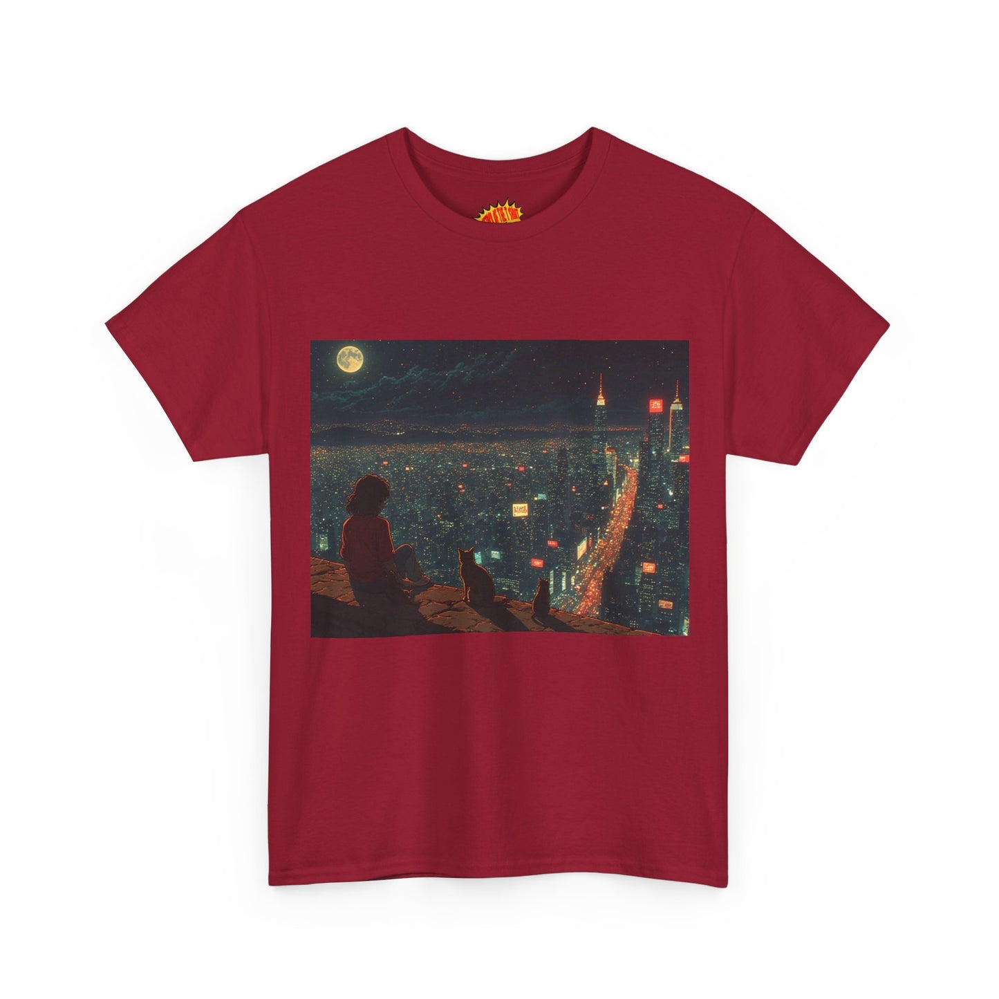 Anime Nighttime Cityscape w/Cats T-Shirt *Multiple Colors*
