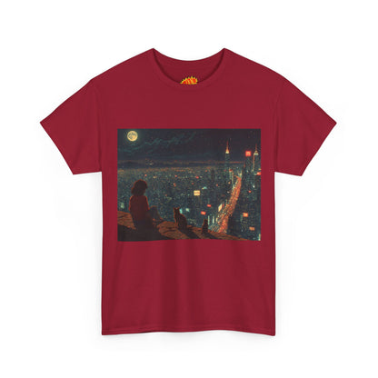 Anime Nighttime Cityscape w/Cats T-Shirt