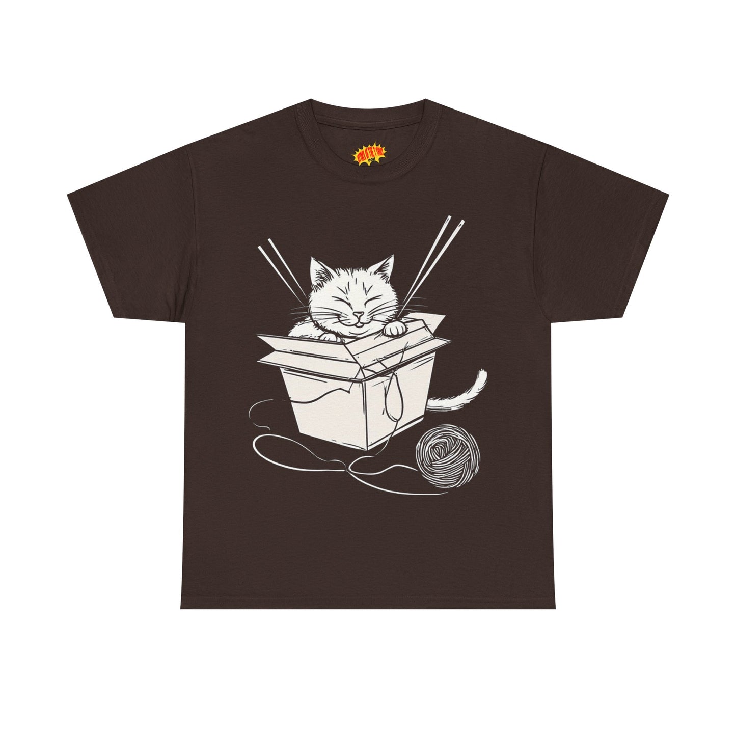 Cat w/Box + Yarn Ball Art Drawing Tee Shirt *Multiple Colors*