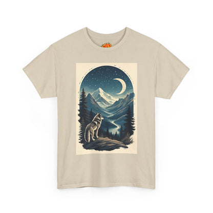 Wolf with Crescent Moon Scene T-Shirt