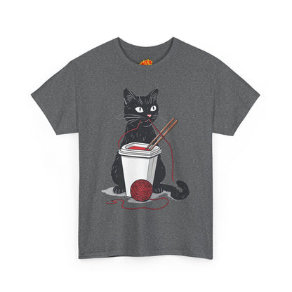 Black Cat w/Noodles + Yarn Ball Art Drawing Tee Shirt