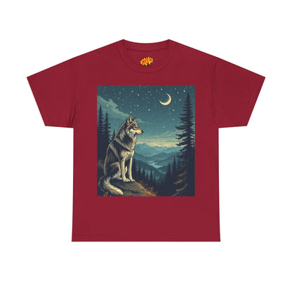 Wolf with Sliver Moon Scene T-Shirt