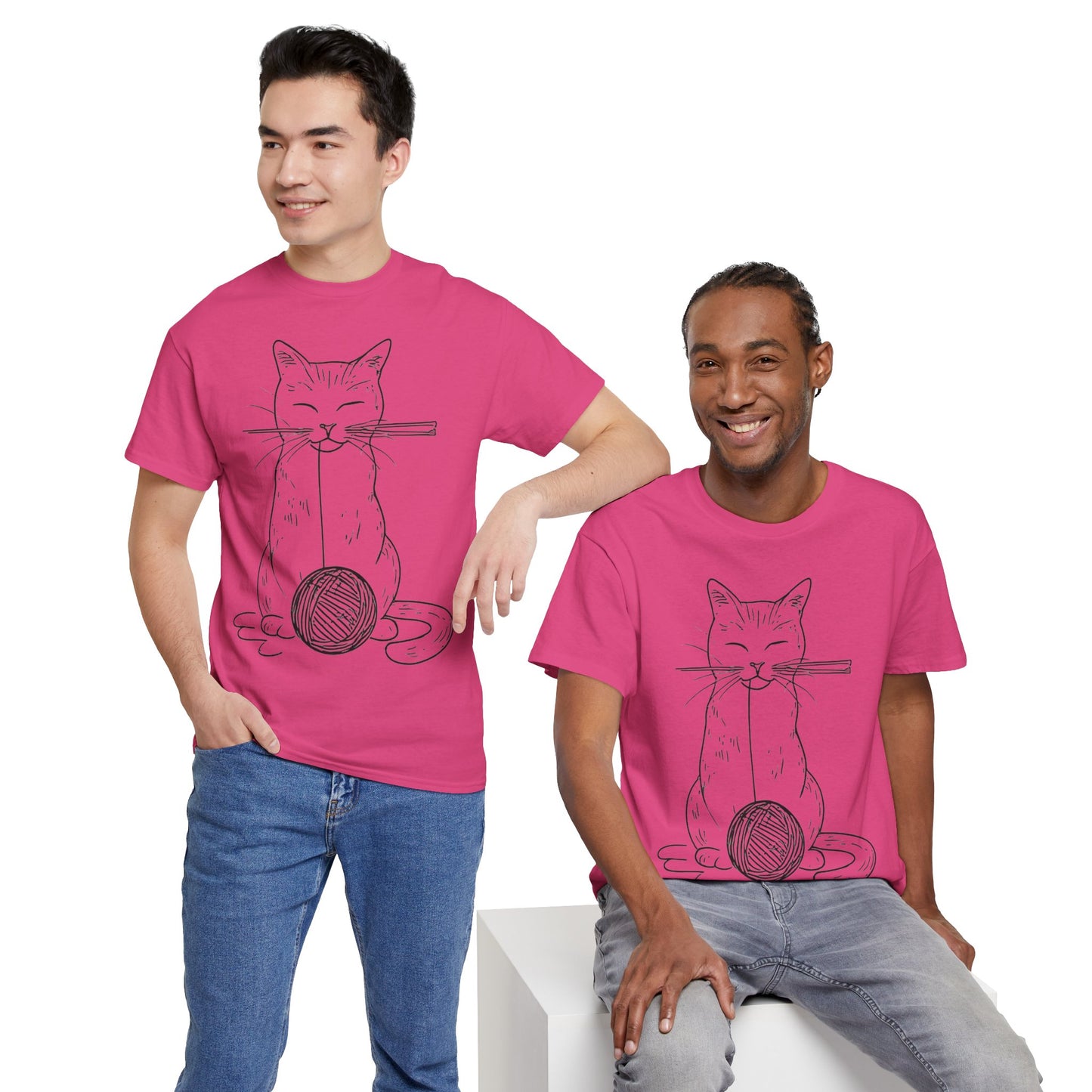 Cat w/Yarn Ball Line Art Drawing Tee Shirt *Multiple Colors*