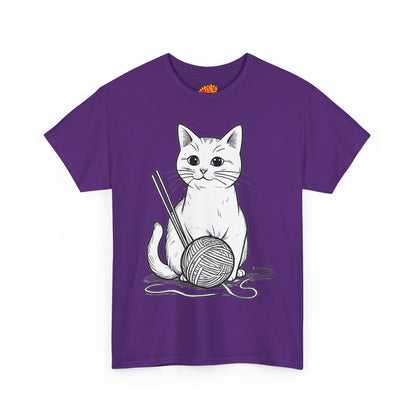 White Cat w/Yarn Ball Art Tee Shirt