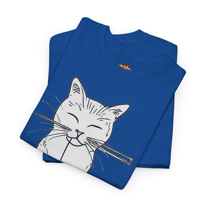 White Cat w/Yarn Ball Art Drawing Tee Shirt