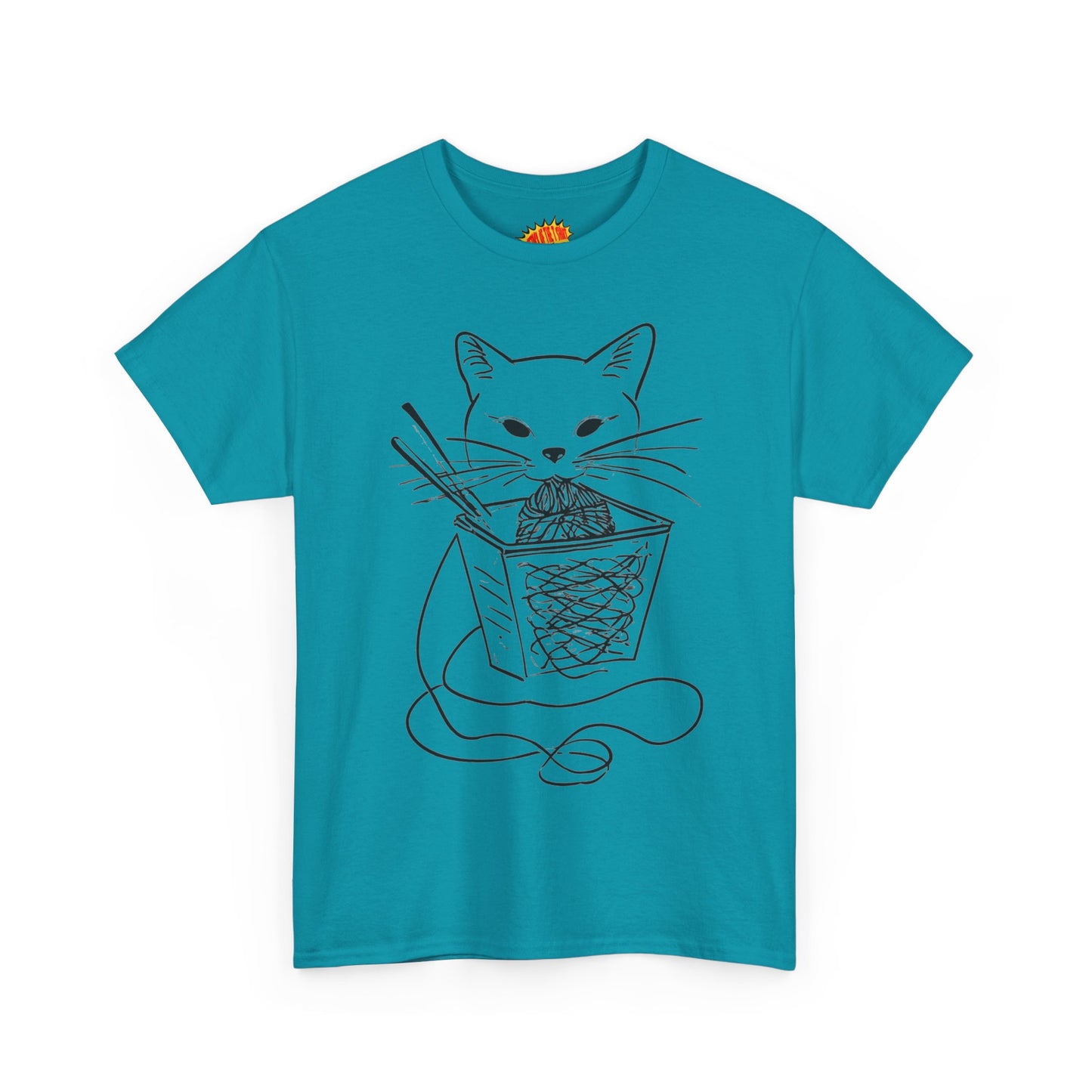 Cat w/Noodles Line Art Drawing Tee Shirt *Multiple Colors*