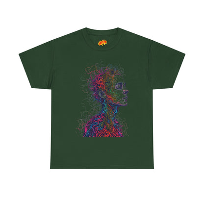 Multicolor Line Drawing Human Graphic Art Tee Shirt