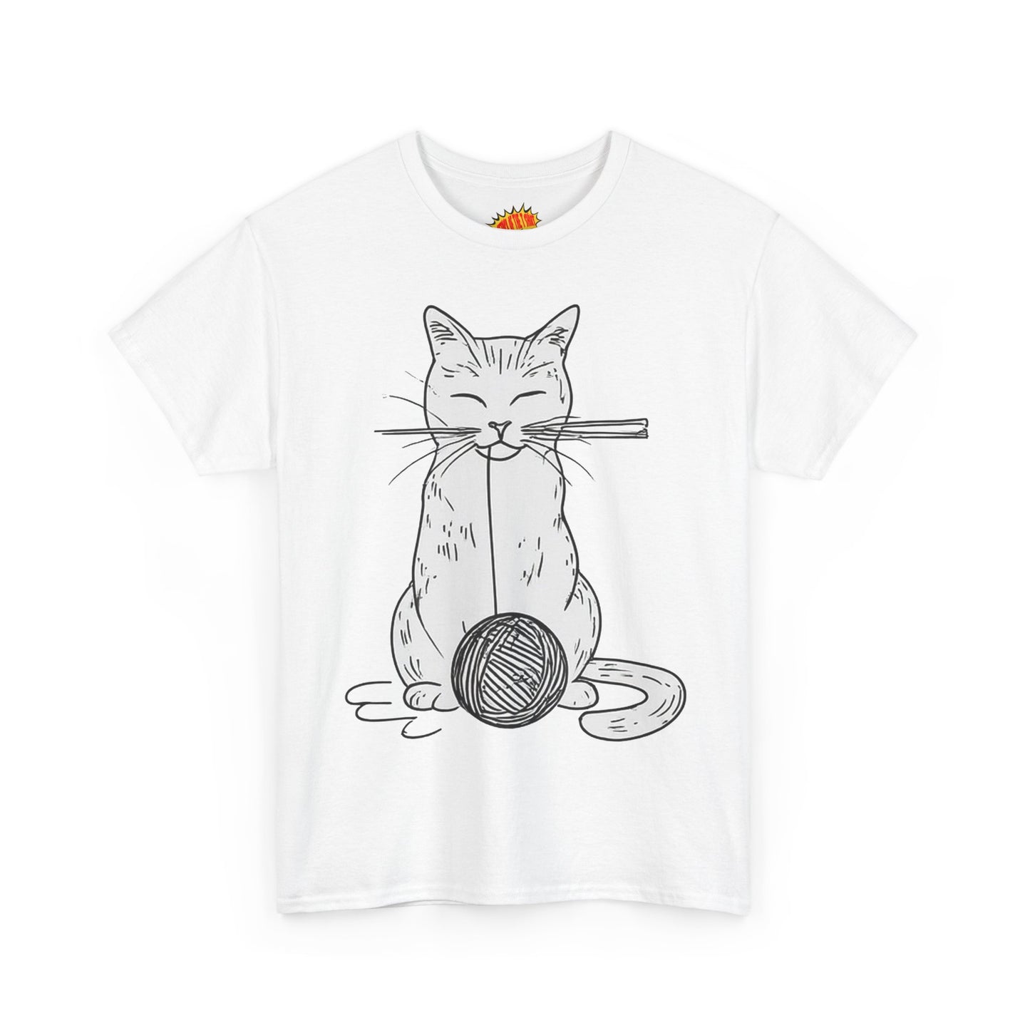 White Cat w/Yarn Ball Art Drawing Tee Shirt *Multiple Colors*