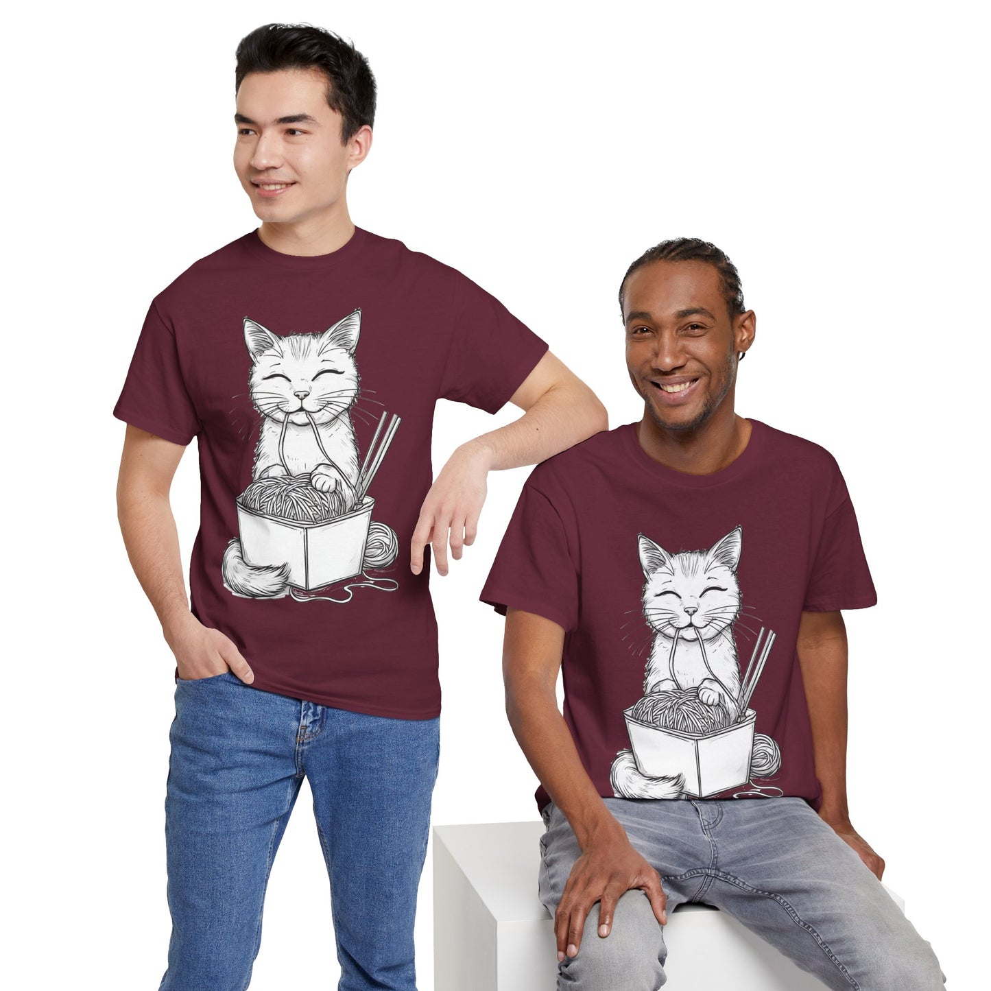 Cat w/Noodles Drawing Art Tee Shirt *Multiple Colors*