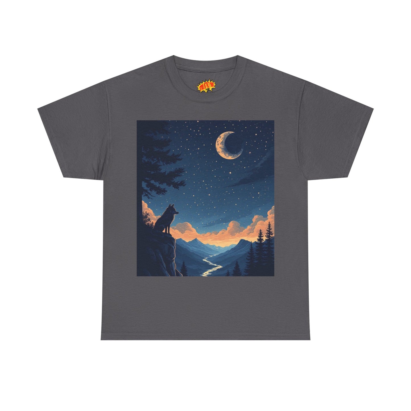 Wolf Silhouette with Sliver Moon Scene T-Shirt *Multiple Colors*