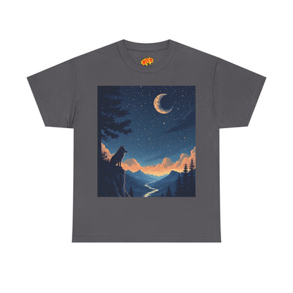 Wolf Silhouette with Sliver Moon Scene T-Shirt