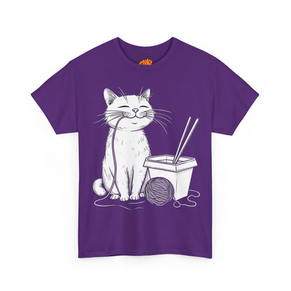 Happy Cat w/Noodles + Yarn Ball Art Drawing Tee Shirt