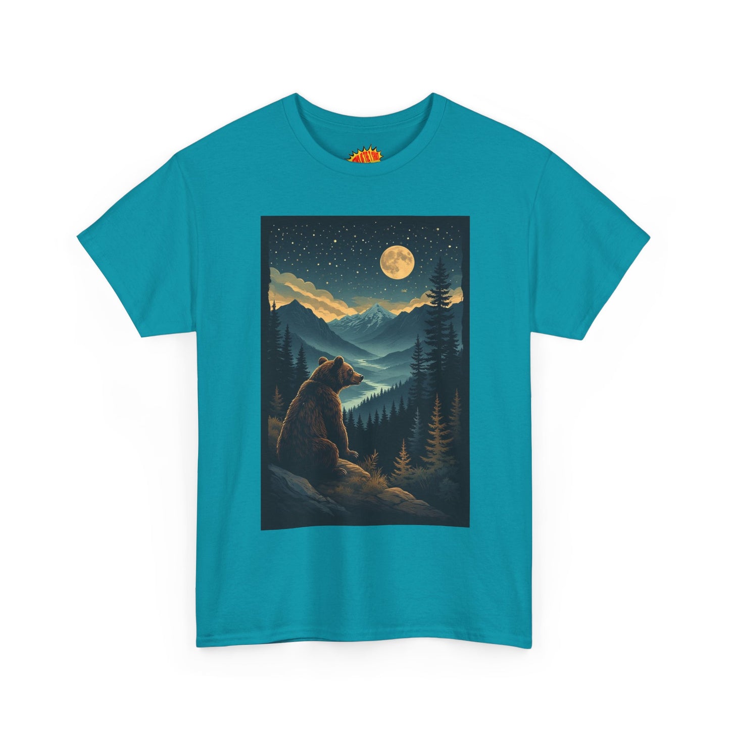 Sitting Grizzly Bear Full Moon Scene T-Shirt *Multiple Colors*