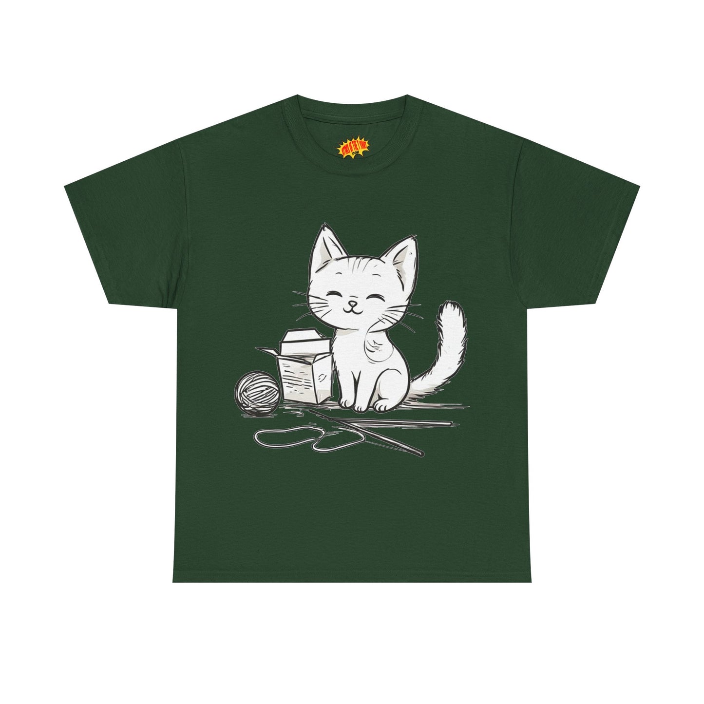 White Cat w/Takeout Yarn Art Tee Shirt *Multiple Colors*