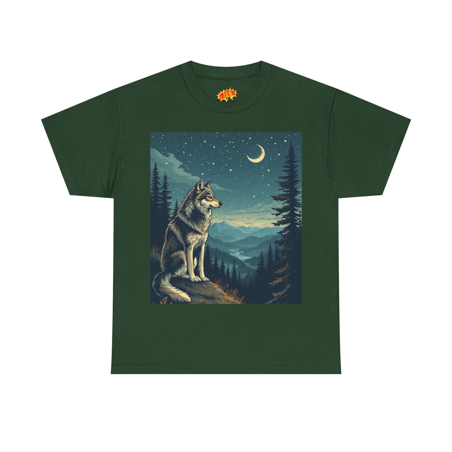 Wolf with Sliver Moon Scene T-Shirt *Multiple Colors*