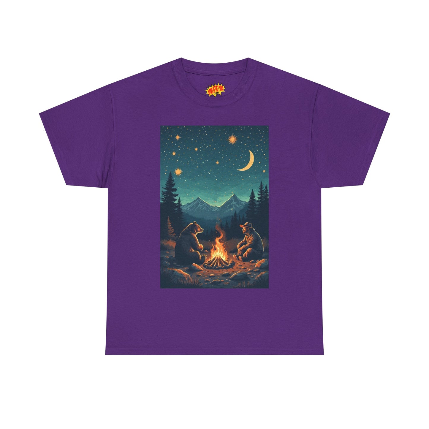 Mountain Man w/Bear Campfire Night Scene T-Shirt *Multiple Colors*
