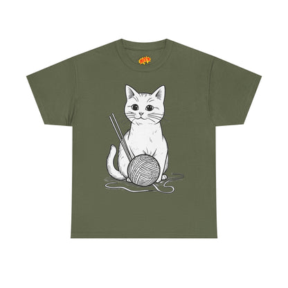 White Cat w/Yarn Ball Art Tee Shirt
