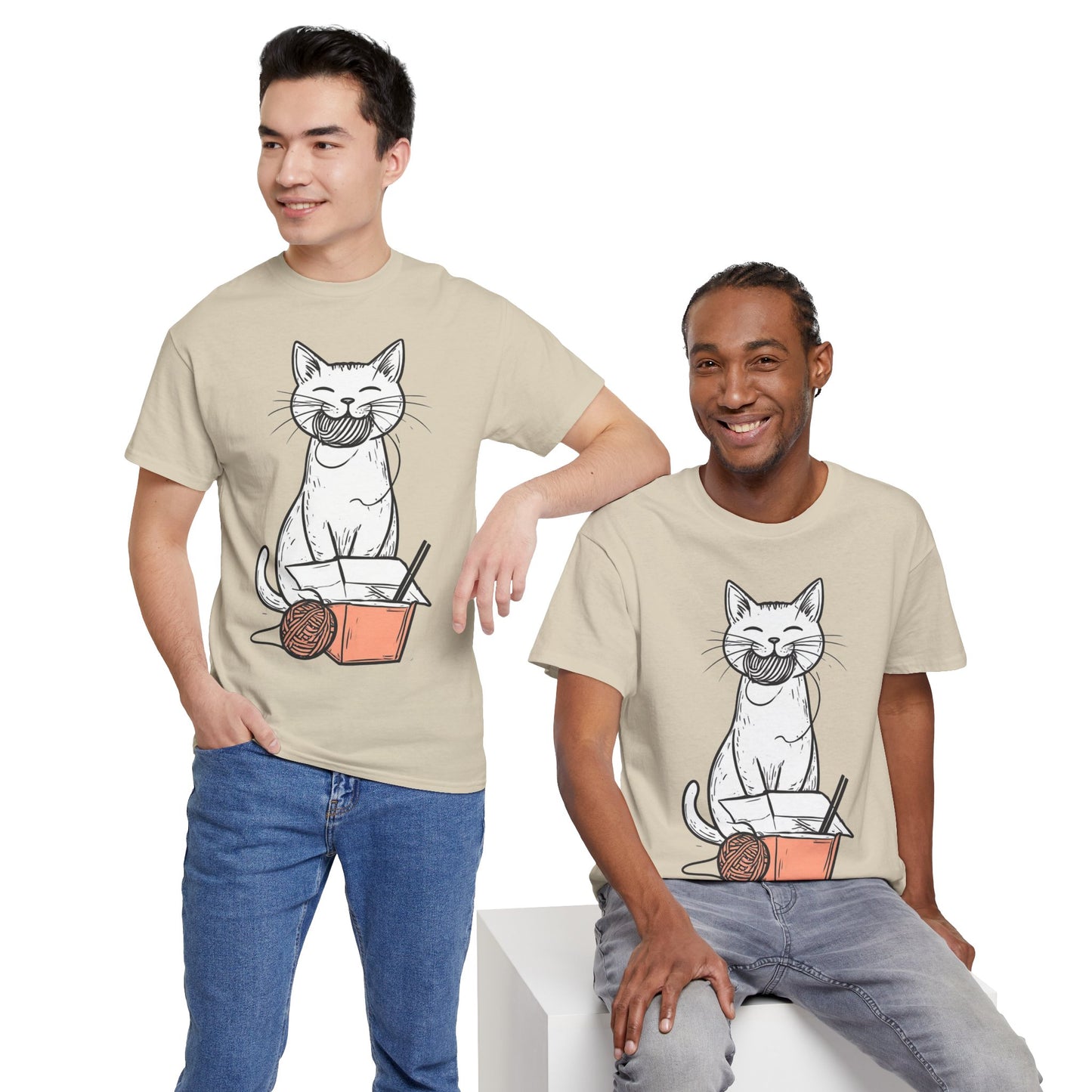 Cat w/Yarn Ball Takeout Art Tee Shirt *Multiple Colors*